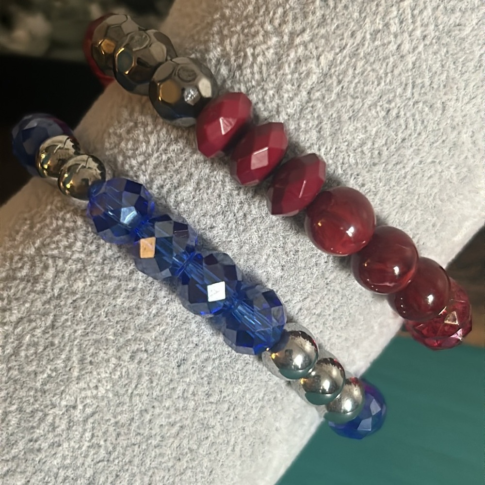 Hand Crafted 2 Piece Collection Multi-Stone Stretch Mixed Bead Bracelets
